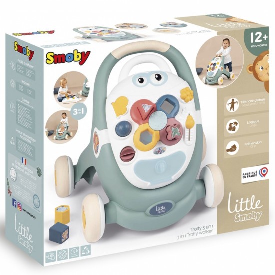 Interaktyvus vežimėlis su stūmikliu SMOBY Little Walker 3in1