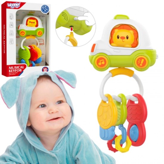 Interaktyvus žaislinis automobilis su nuotolinio valdymo pulteliu ir raktais, barškutis, kramtukas Woopie Baby