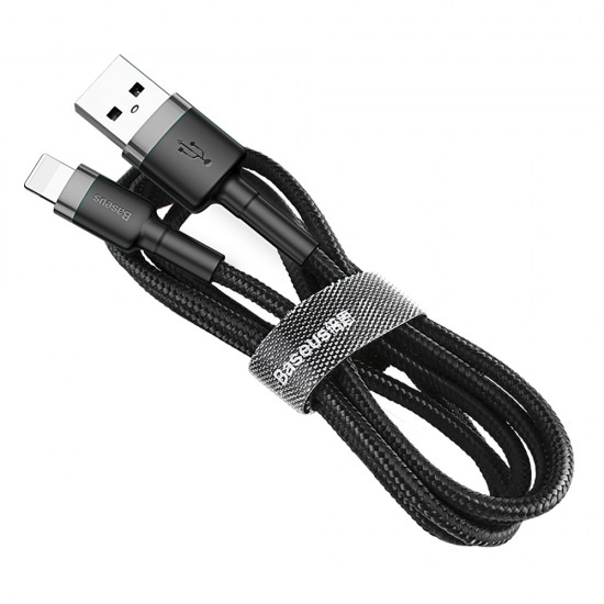 Kabelis USB2.0 A Kištukas - IP Lightning Kištukas 2m QC3.0 Su Nailoniniu Šarvu Cafule Pilkas / Juodas BASEUS