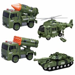 Karinių transporto priemonių rinkinys su paleidimo įrenginiu, tankas-sraigtasparnis, 4 dalys, mastelis 1:20 WOOPIE
