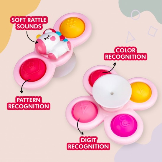 Keičiamas sensorinis žaislas „Space Spinner Pop-it“, 3 vnt., rožinis. WOOPIE BABY