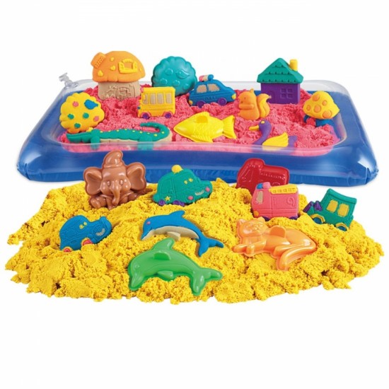 Kinetinis smėlis 0,8 kg rinkinys krepšelyje su formelėmis + baseinas WOOPIE