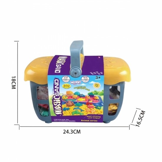 Kinetinis smėlis 0,8 kg rinkinys krepšelyje su formelėmis + baseinas WOOPIE