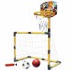 Krepšinio ir futbolo 2in1 rinkinys: futbolo vartai + krepšinio lankas su kamuoliais ir pompa WOOPIE