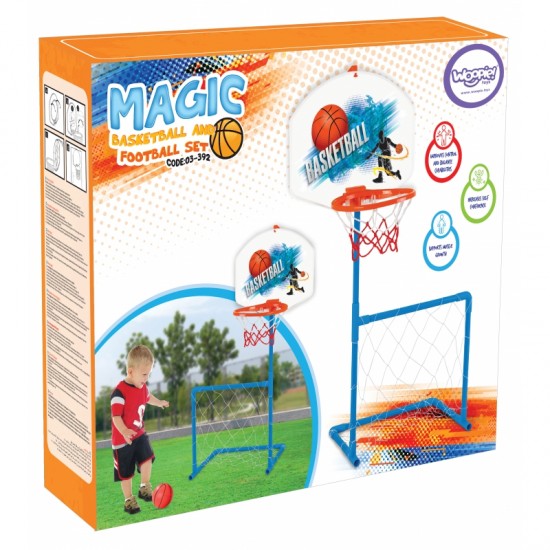 Krepšinio Tinklo ir Futbolo Vartų Rinkinys + Kamuolys WOOPIE 2-in-1 Krepšinio Tinklo ir Futbolo Vartų Rinkinys + Kamuolys WOOPIE 2-in-1