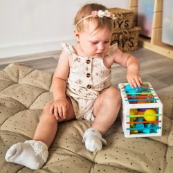 Lankstus sensorinis kubelių rūšiavimo rinkinys vaikams, spalvingų formų abėcėlė, 15 vnt. WOOPIE BABY