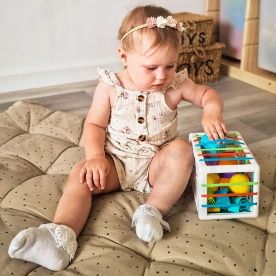Lankstus sensorinis kubelių rūšiavimo rinkinys vaikams, spalvingų formų abėcėlė, 15 vnt. WOOPIE BABY