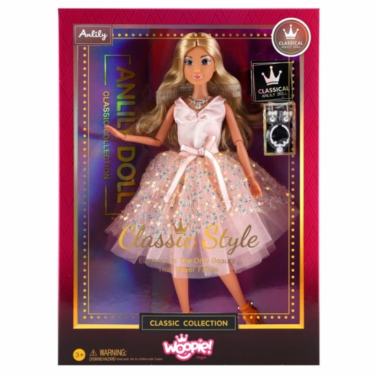 Lėlė 30 cm ilgio su šviesiais plaukais, rožinė suknelė, papuošalai WOOPIE ROYAL Lily
