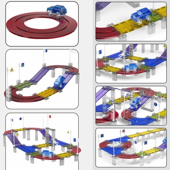 Magnetinė automobilių lenktynių trasa + automobilis 76 vnt. WOOPIE