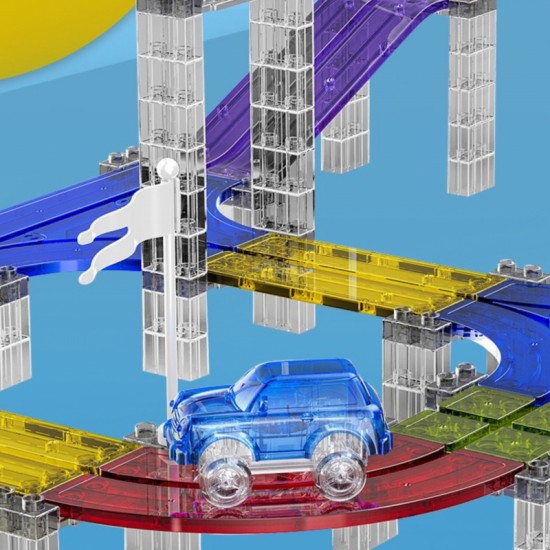 Magnetinė automobilių lenktynių trasa + automobilis 76 vnt. WOOPIE