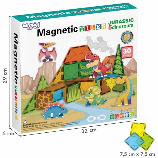 Magnetiniai kaladėlės 7,5 cm Dino 30 vnt. WOOPIE