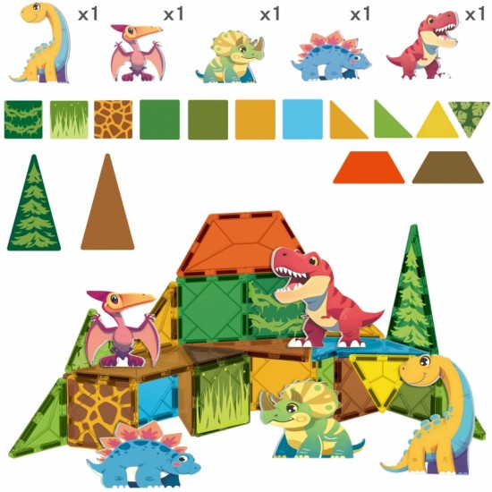 Magnetiniai kaladėlės 7,5 cm Dino 30 vnt. WOOPIE
