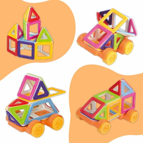 Magnetiniai kaladėlės, transporto priemonės, mini pastatai, 22 vnt. WOOPIE