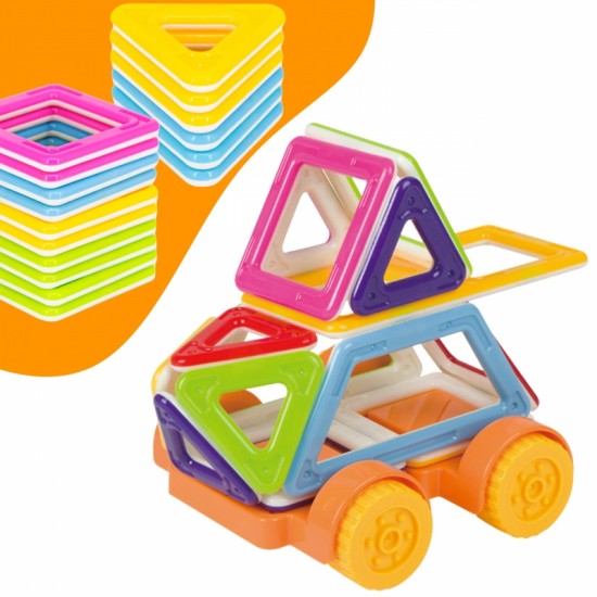 Magnetiniai kaladėlės, transporto priemonės, mini pastatai, 22 vnt. WOOPIE