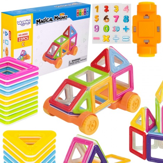 Magnetiniai kaladėlės, transporto priemonės, mini pastatai, 22 vnt. WOOPIE