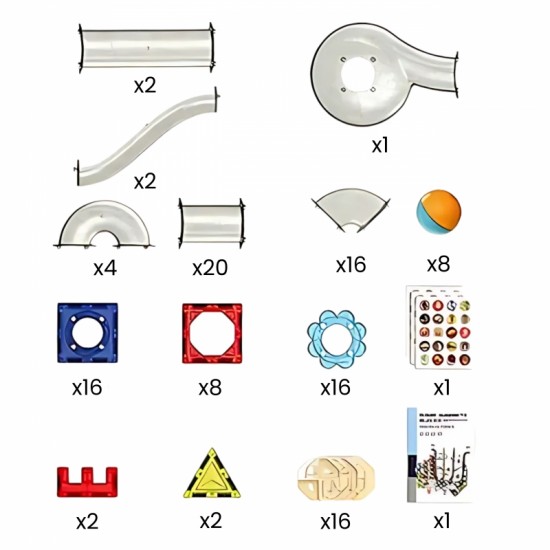 Magnetiniai konstruktoriai 3D edukacinis rinkinys kamuoliukų bėgimui, 113 vnt. WOOPIE