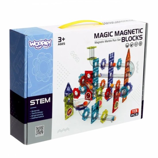 Magnetiniai konstruktoriai 3D edukacinis rinkinys kamuoliukų bėgimui, 113 vnt. WOOPIE