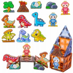 Magnetiniai konstruktoriai, šviečiantys 3D dinozaurų parkas, 124 vnt. WOOPIE