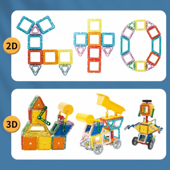 Magnetinių kaladėlių 3D transporto priemonių rinkinys 80 vnt. WOOPIE