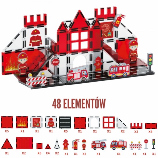 Magnetinių kaladėlių 3D ugniagesių komandos rinkinys, 48 ​​vnt. WOOPIE