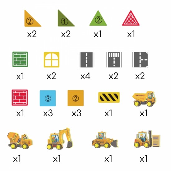 Magnetinių kaladėlių rinkinys su statybinėmis transporto priemonėmis Woopie