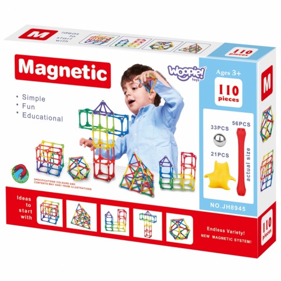 Magnetinių konstruktorių dėlionė, 110 vnt. WOOPIE