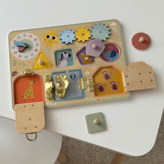 Manipuliavimo lenta, spynos, krumpliaračiai, rūšiavimo laikrodis TOOKY TOY