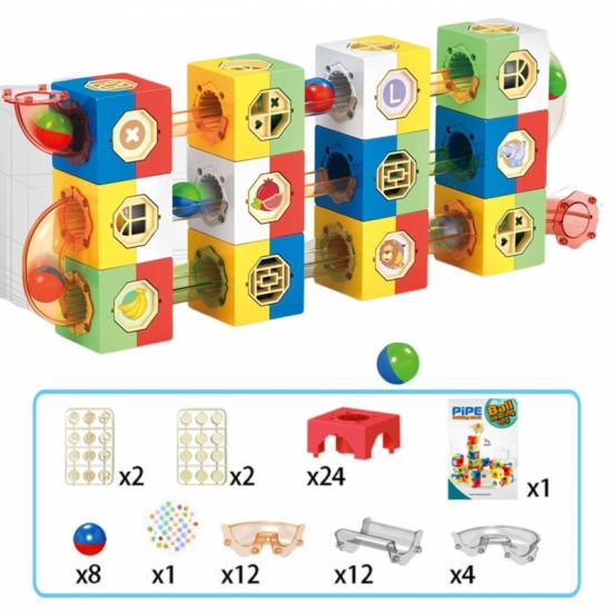 Marmurinis bėgimo kamuoliuko bėgimo takelio konstruktoriaus rinkinys 3D kaladėlės WOOPIE