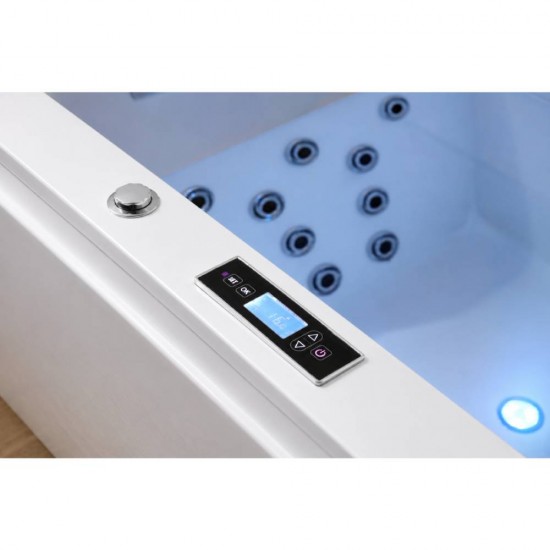 Masažinė vonia AMUE Velora White J-E105-SMW su hidromasažu, LED apšvietimu ir Bluetooth audio sistema, 180 × 80 × 68 cm