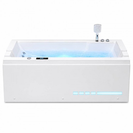 Masažinė vonia AMUE Velora White J-E105-SMW su hidromasažu, LED apšvietimu ir Bluetooth audio sistema, 180 × 80 × 68 cm