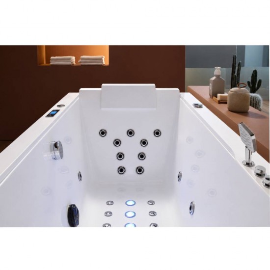Masažinė vonia AMUE Velora White J-E105-SMW su hidromasažu, LED apšvietimu ir Bluetooth audio sistema, 180 × 80 × 68 cm
