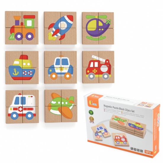 Medinė dėlionė, magnetinė dėlionė – transporto priemonės, sertifikuota FSC Viga
