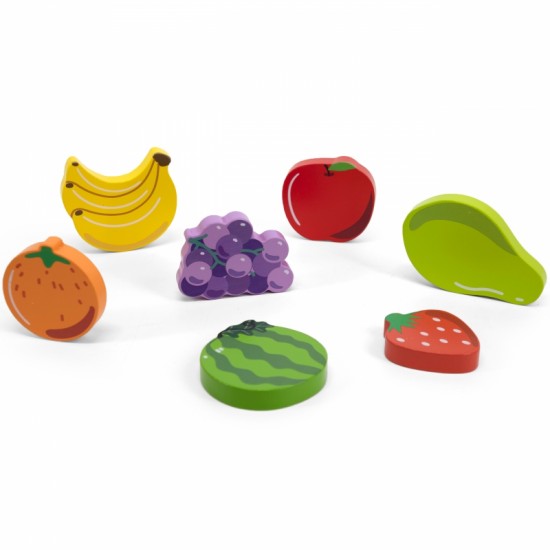 Medinė dėlionė Montessori 2-in-1 dėlionės vaisių figūrėlės VIGA