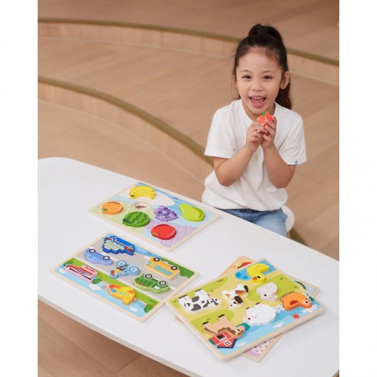 Medinė dėlionė Montessori 2 viename augalinės figūrėlės VIGA