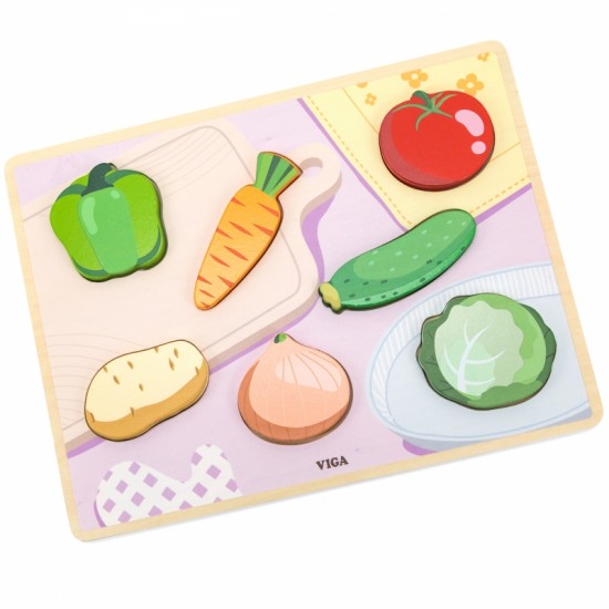 Medinė dėlionė Montessori 2 viename augalinės figūrėlės VIGA