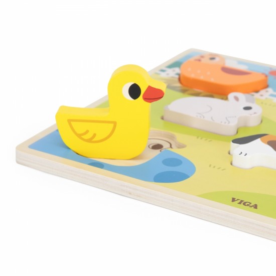 Medinė dėlionė Montessori 2 viename figūrėlių ūkis VIGA