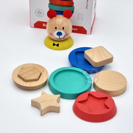 Medinė dėlionė piramidės formos meškiukas 11 vnt. TOOKY TOY