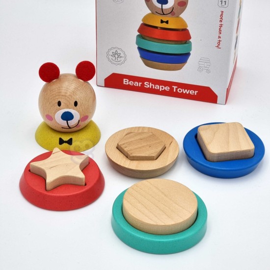 Medinė dėlionė piramidės formos meškiukas 11 vnt. TOOKY TOY