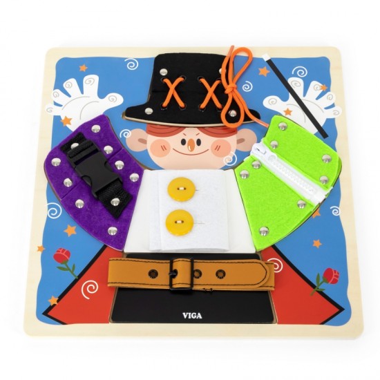 Medinė manipuliavimo lenta su sagtimis ir spynomis, sukurta mago Montessori VIGA