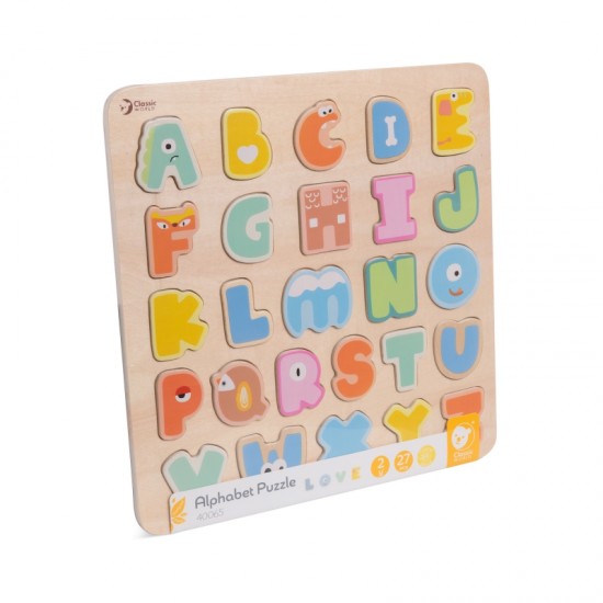 Medinė Montessori dėlionė Abėcėlės raidžių ir žodžių mokymasis, 27 vnt. CLASSIC WORLD