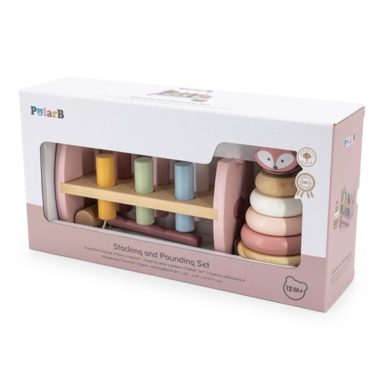 Medinė piramidė + perforatorius su plaktuku Montessori Fox rinkinys VIGA PolarB
