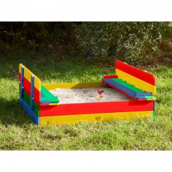Medinė smėlio dėžė su dangčiu ir suoliukais AXI Ella Rainbow