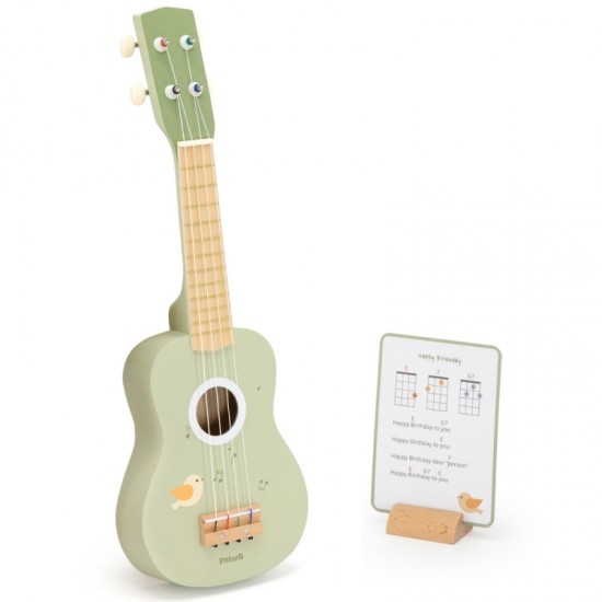 Medinė ukulele gitara vaikams, žalia, su natomis Viga