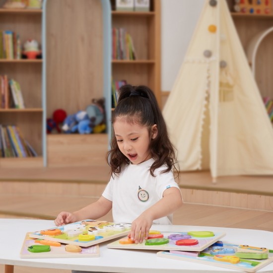 Medinės dėlionės Montessori 2 viename figūrėlės, transporto priemonės VIGA