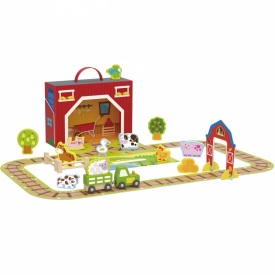 Medinės fermos lagamine figūrėlės, transporto priemonės TOOKY TOY