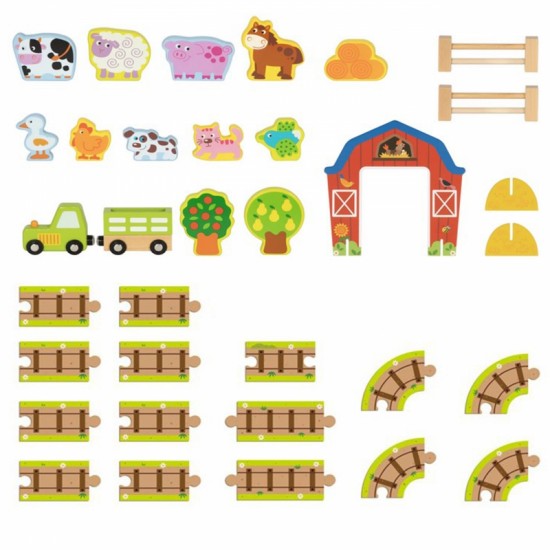 Medinės fermos lagamine figūrėlės, transporto priemonės TOOKY TOY
