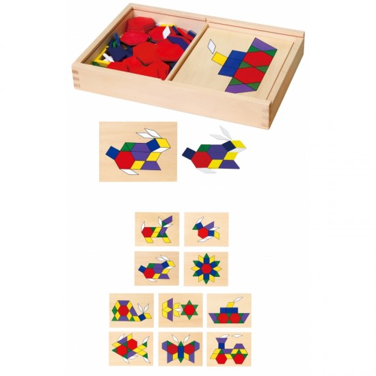 Medinės geometrinės mozaikos dėlionės blokai „Viga Toys“