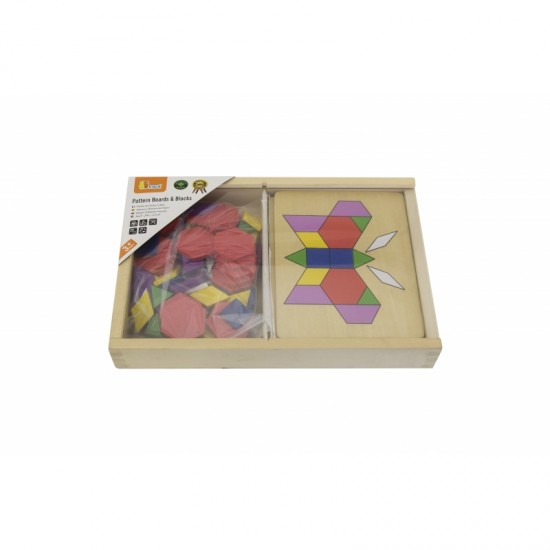 Medinės geometrinės mozaikos dėlionės blokai „Viga Toys“
