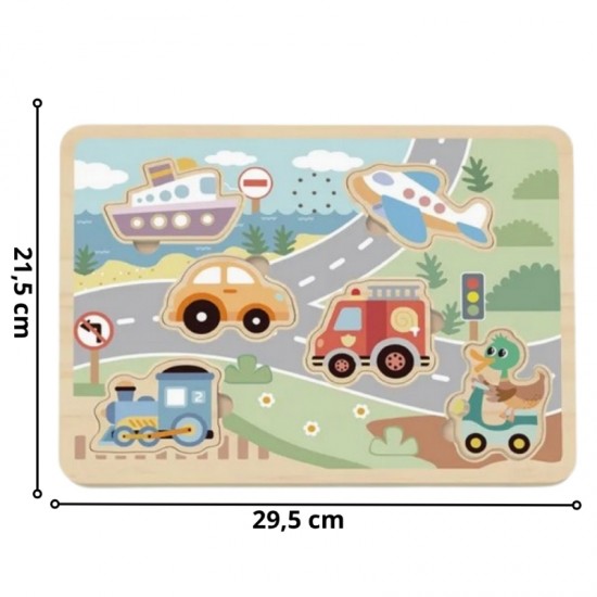 Mediniai interaktyvūs dėlionės automobiliai TOOKY TOY