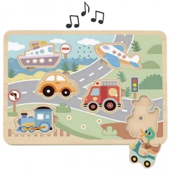 Mediniai interaktyvūs dėlionės automobiliai TOOKY TOY